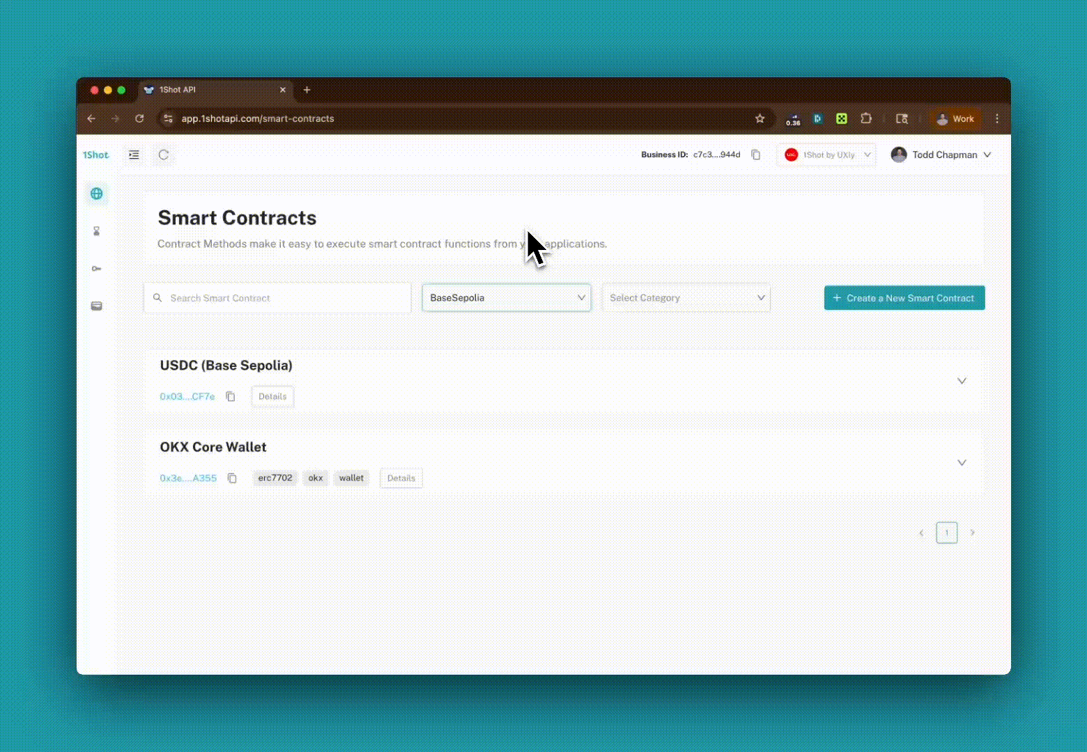 Create a delegation in the 1Shot API portal